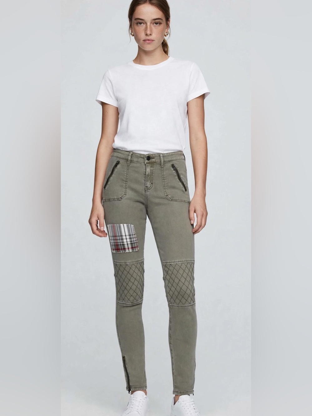 Abercrombie & Fitch Moto biker quilted jeans patchwork skinny zip ankle
